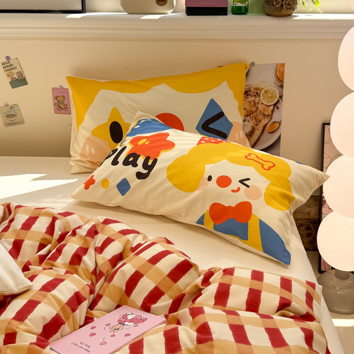 91家纺网 家纺一手货源 找家纺 珺柔家纺 2025新款数码印花枕套全棉磨毛毛巾绣卡通四件套 圣诞小丑