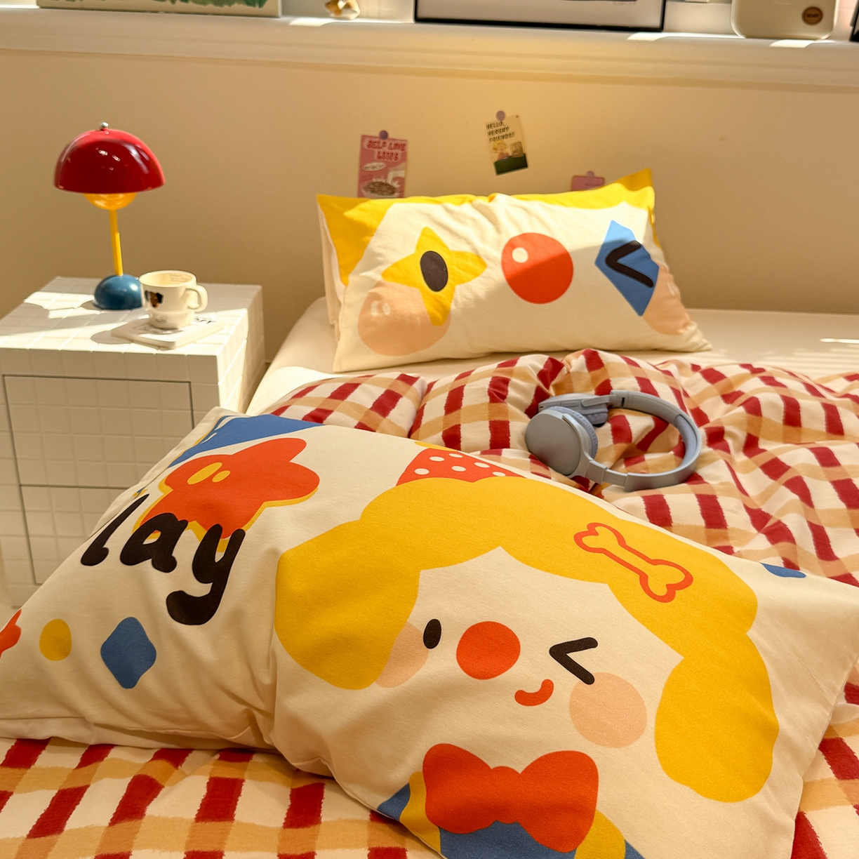 91家纺网 家纺一手货源 找家纺 珺柔家纺 2025新款数码印花枕套全棉磨毛毛巾绣卡通四件套 圣诞小丑