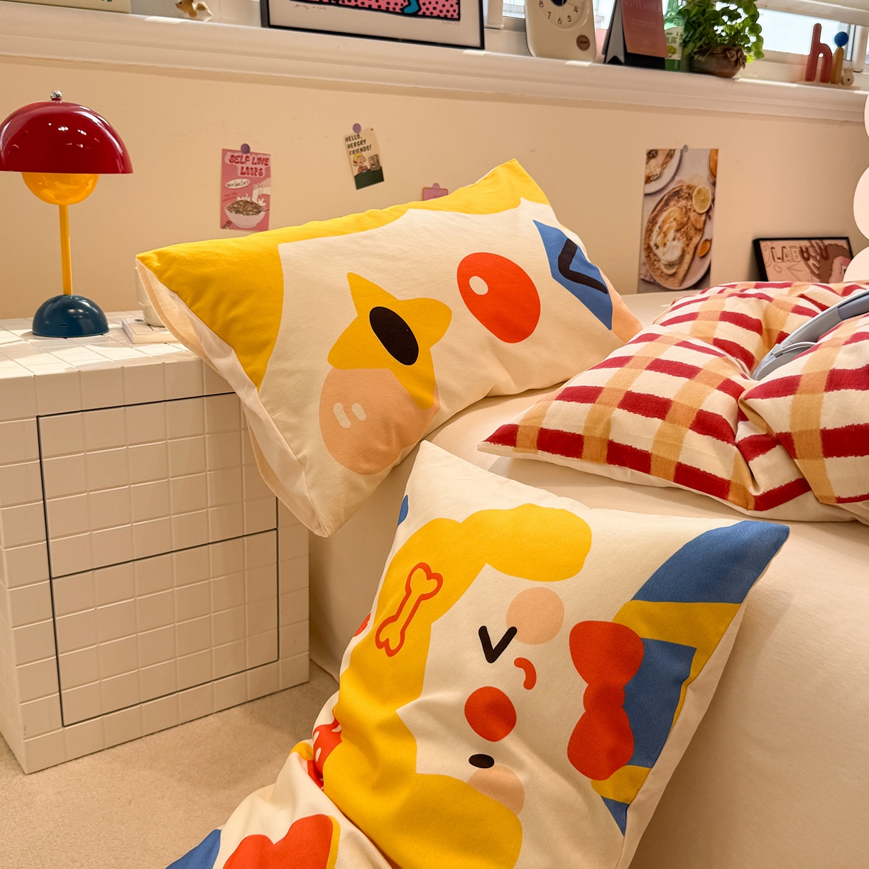 91家纺网 家纺一手货源 找家纺 珺柔家纺 2025新款数码印花枕套全棉磨毛毛巾绣卡通四件套 圣诞小丑