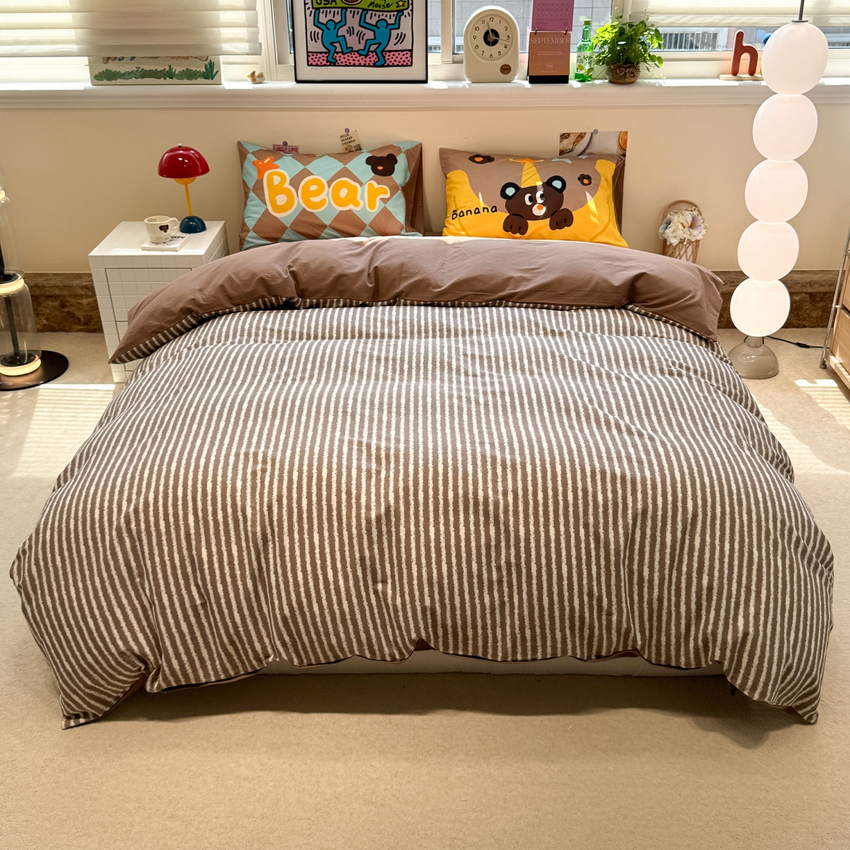 珺柔家纺 2025新款数码印花枕套全棉磨毛毛巾绣卡通四件套 香蕉熊