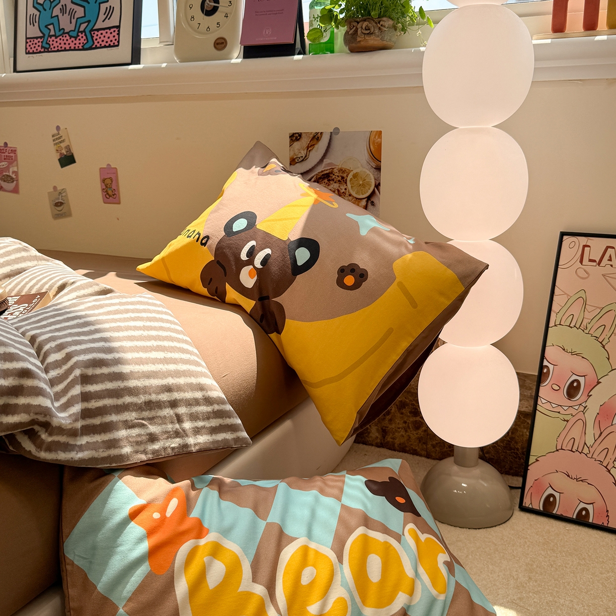 91家纺网 家纺一手货源 找家纺 珺柔家纺 2025新款数码印花枕套全棉磨毛毛巾绣卡通四件套 香蕉熊