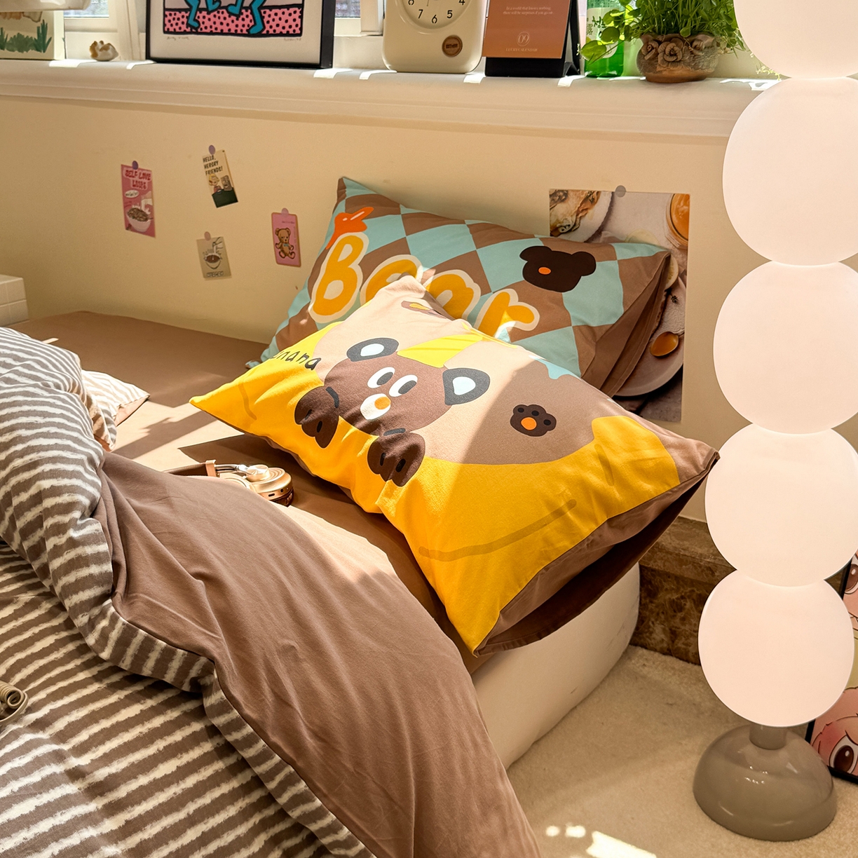 91家纺网 家纺一手货源 找家纺 珺柔家纺 2025新款数码印花枕套全棉磨毛毛巾绣卡通四件套 香蕉熊