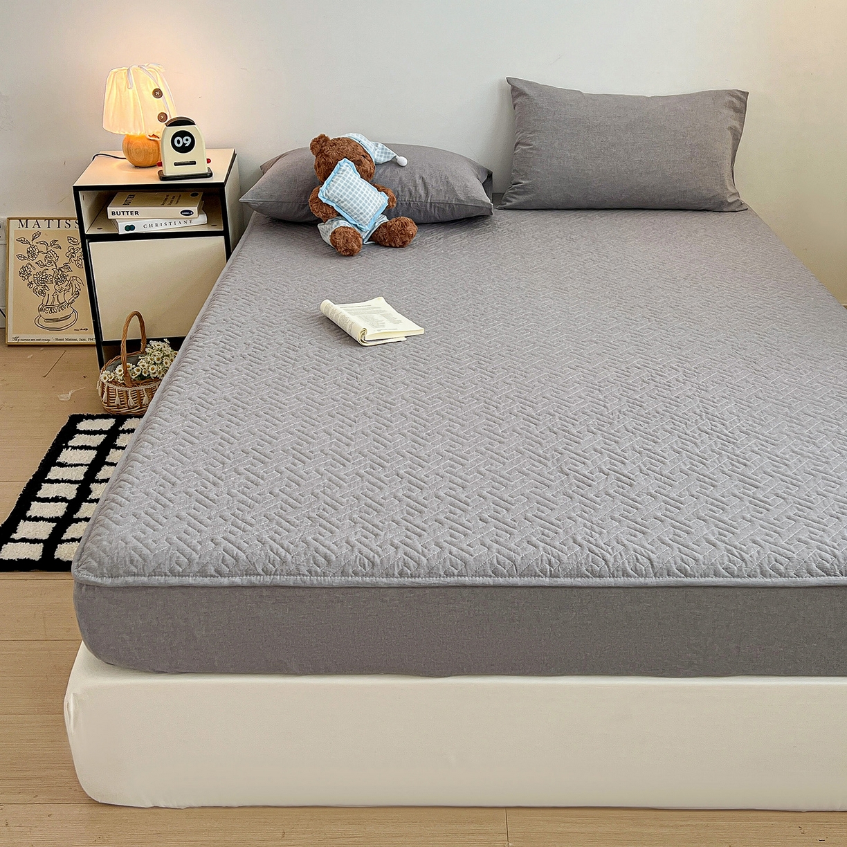 91家纺网 家纺一手货源 找家纺 梦洋家纺 2025新款全棉色织水洗棉夹棉床笠 豆沙粉