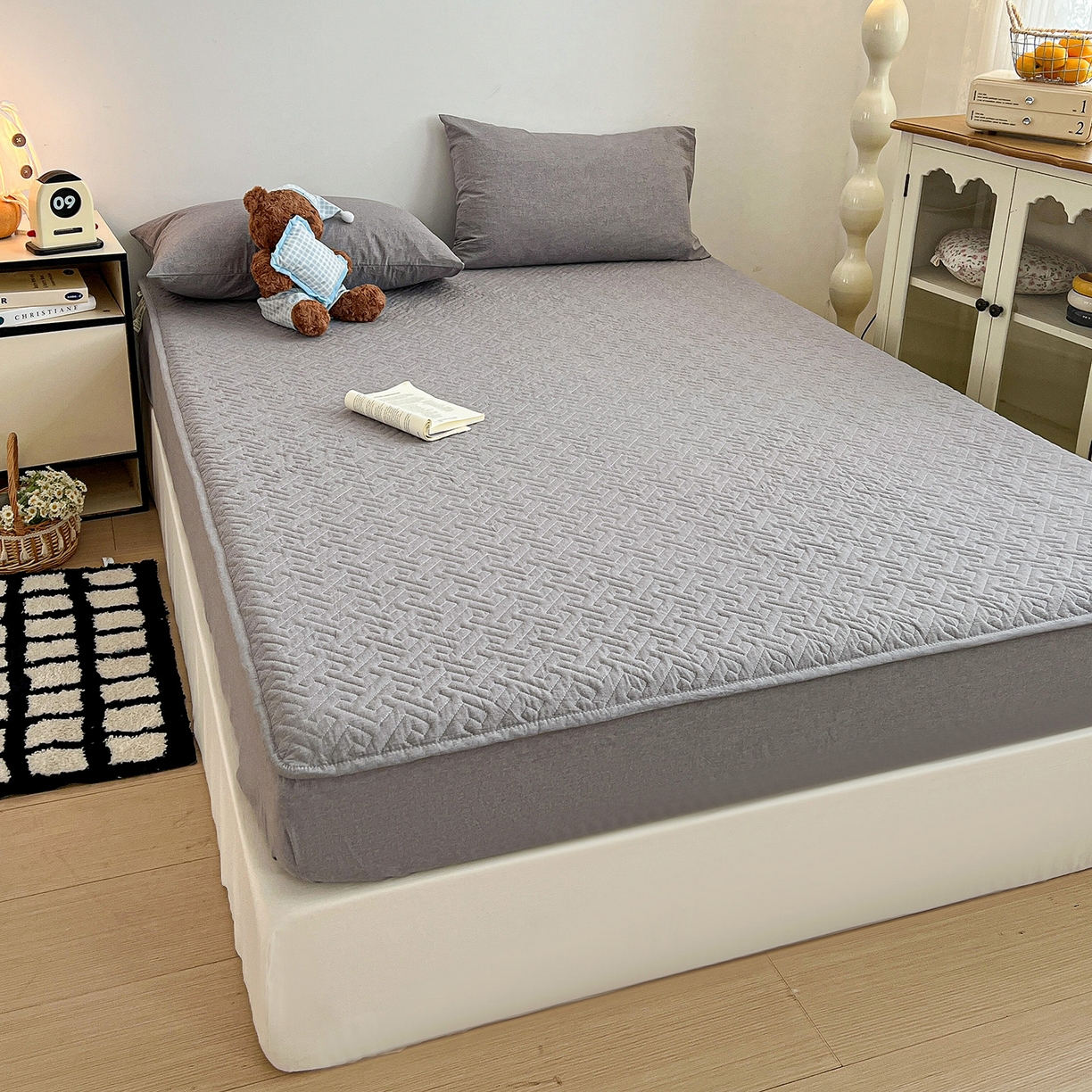 91家纺网 家纺一手货源 找家纺 梦洋家纺 2025新款全棉色织水洗棉夹棉床笠 豆沙粉