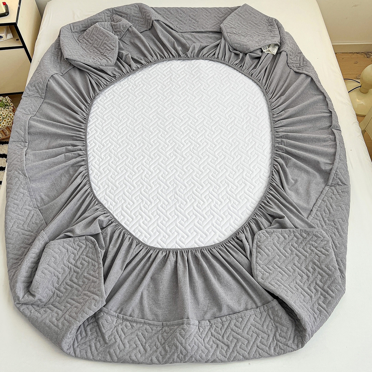 91家纺网 家纺一手货源 找家纺 梦洋家纺 2025新款全棉色织水洗棉夹棉床笠 豆沙粉