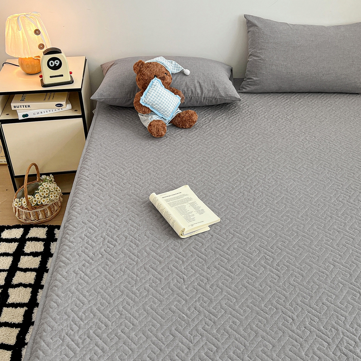 91家纺网 家纺一手货源 找家纺 梦洋家纺 2025新款全棉色织水洗棉夹棉床笠 豆沙粉