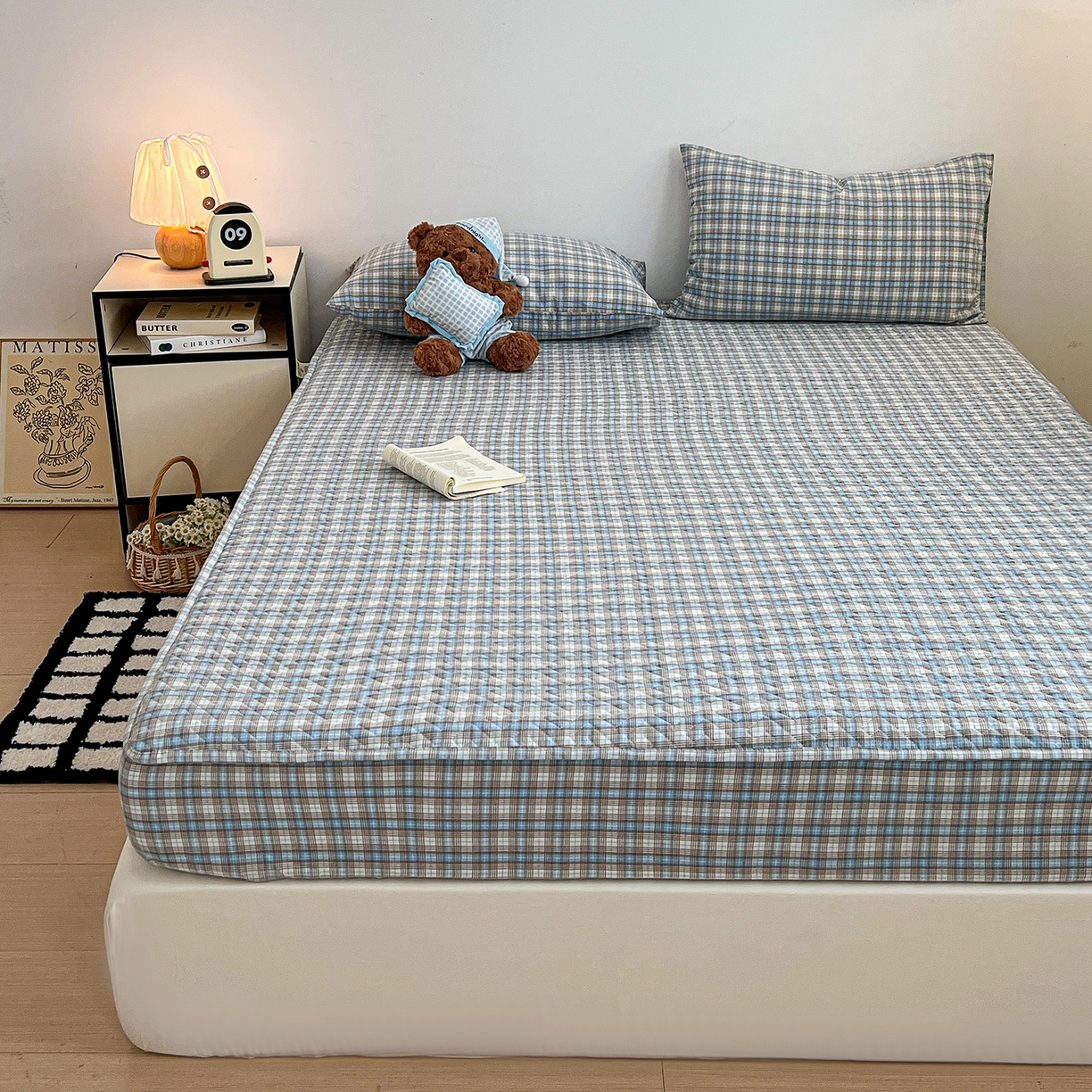 91家纺网 家纺一手货源 找家纺 梦洋家纺 2025新款全棉色织水洗棉夹棉床笠 灰色