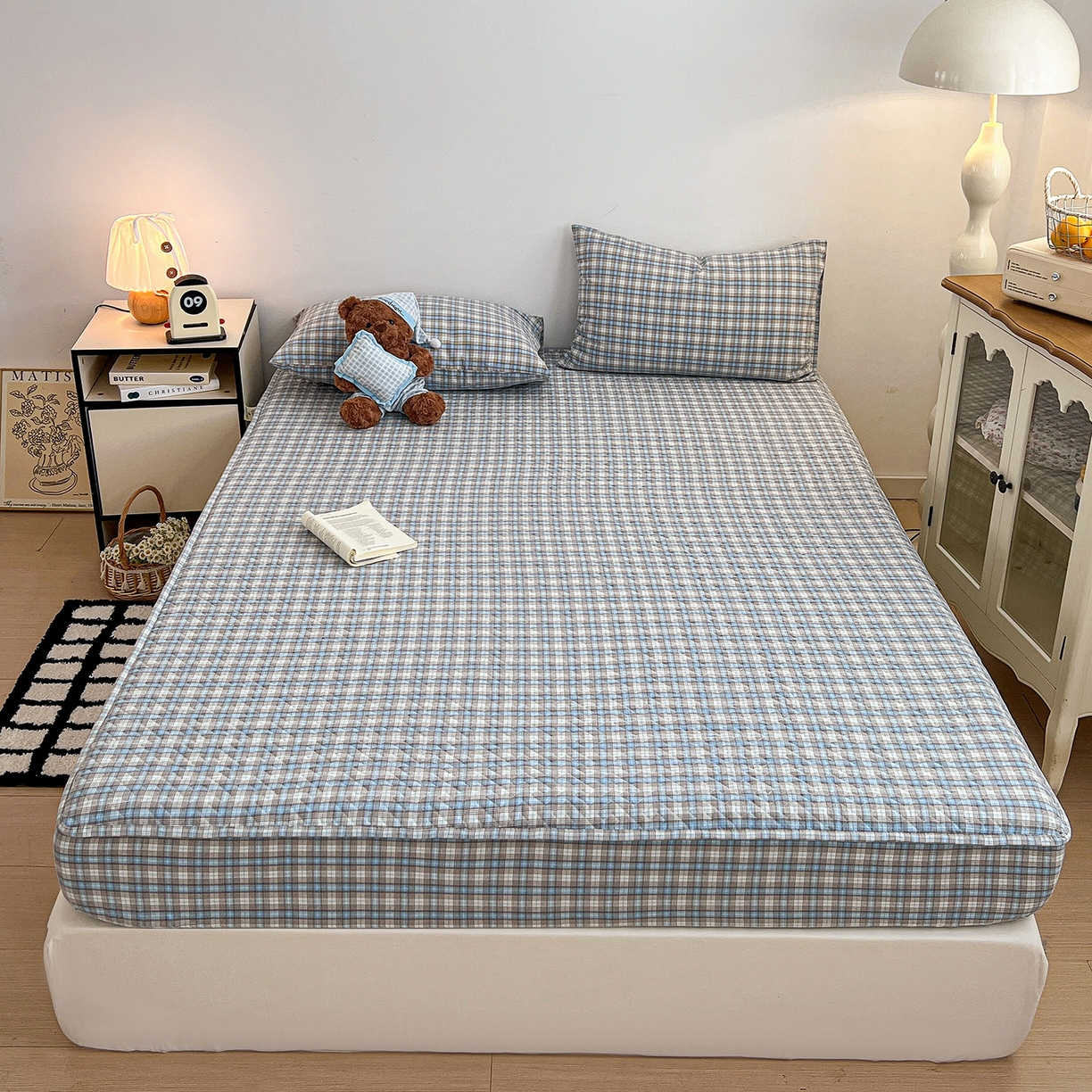 91家纺网 家纺一手货源 找家纺 梦洋家纺 2025新款全棉色织水洗棉夹棉床笠 灰色