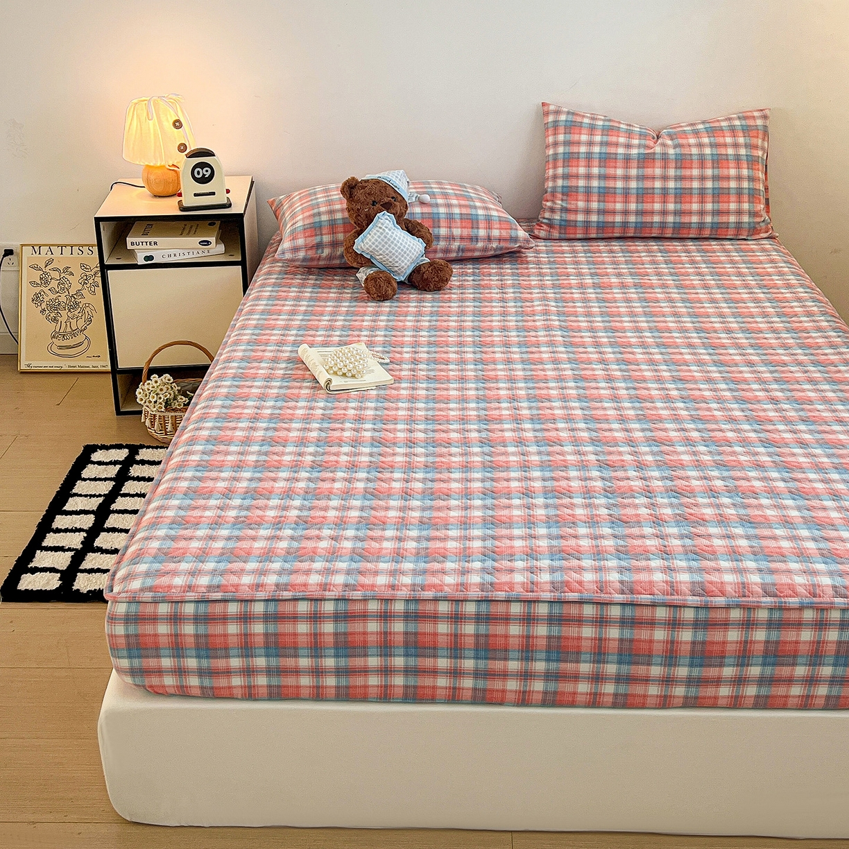 91家纺网 家纺一手货源 找家纺 梦洋家纺 2025新款全棉色织水洗棉夹棉床笠 炫彩格