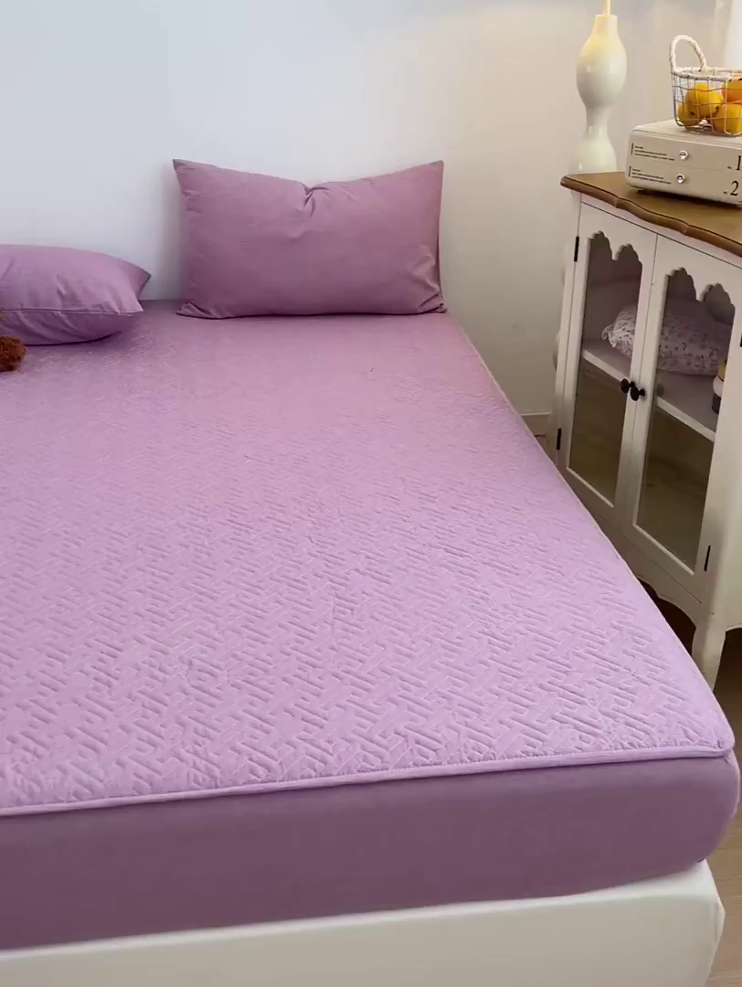 91家纺网 家纺一手货源 找家纺 梦洋家纺 2025新款全棉色织水洗棉夹棉床笠 香芋紫