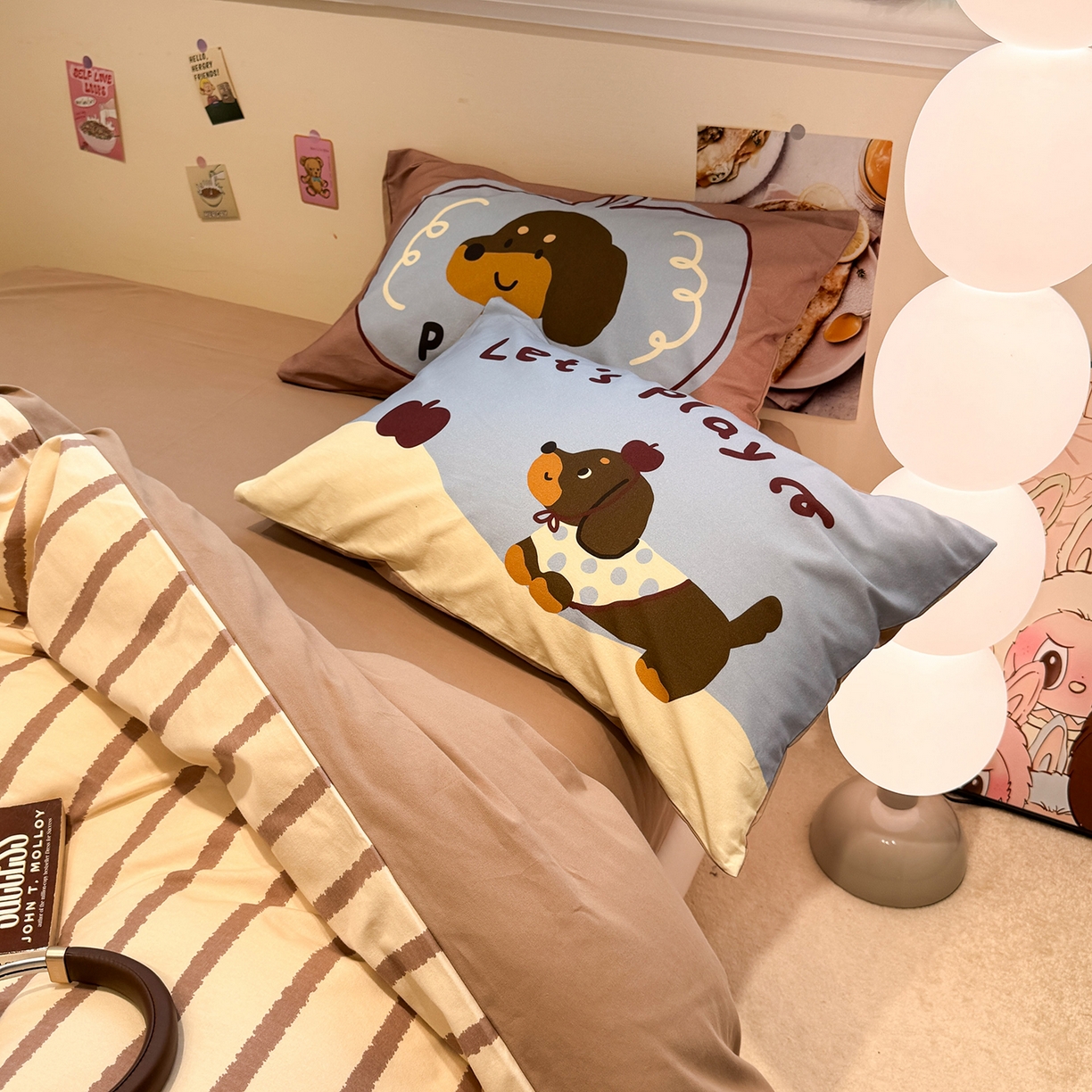 91家纺网 家纺一手货源 找家纺 珺柔家纺 2025新款数码印花枕套全棉磨毛毛巾绣卡通四件套 puppy狗