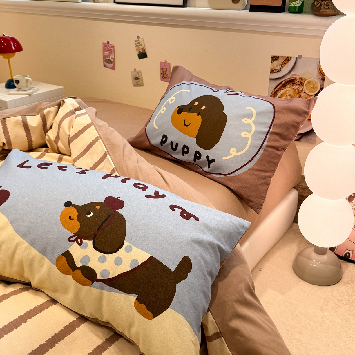 91家纺网 家纺一手货源 找家纺 珺柔家纺 2025新款数码印花枕套全棉磨毛毛巾绣卡通四件套 puppy狗