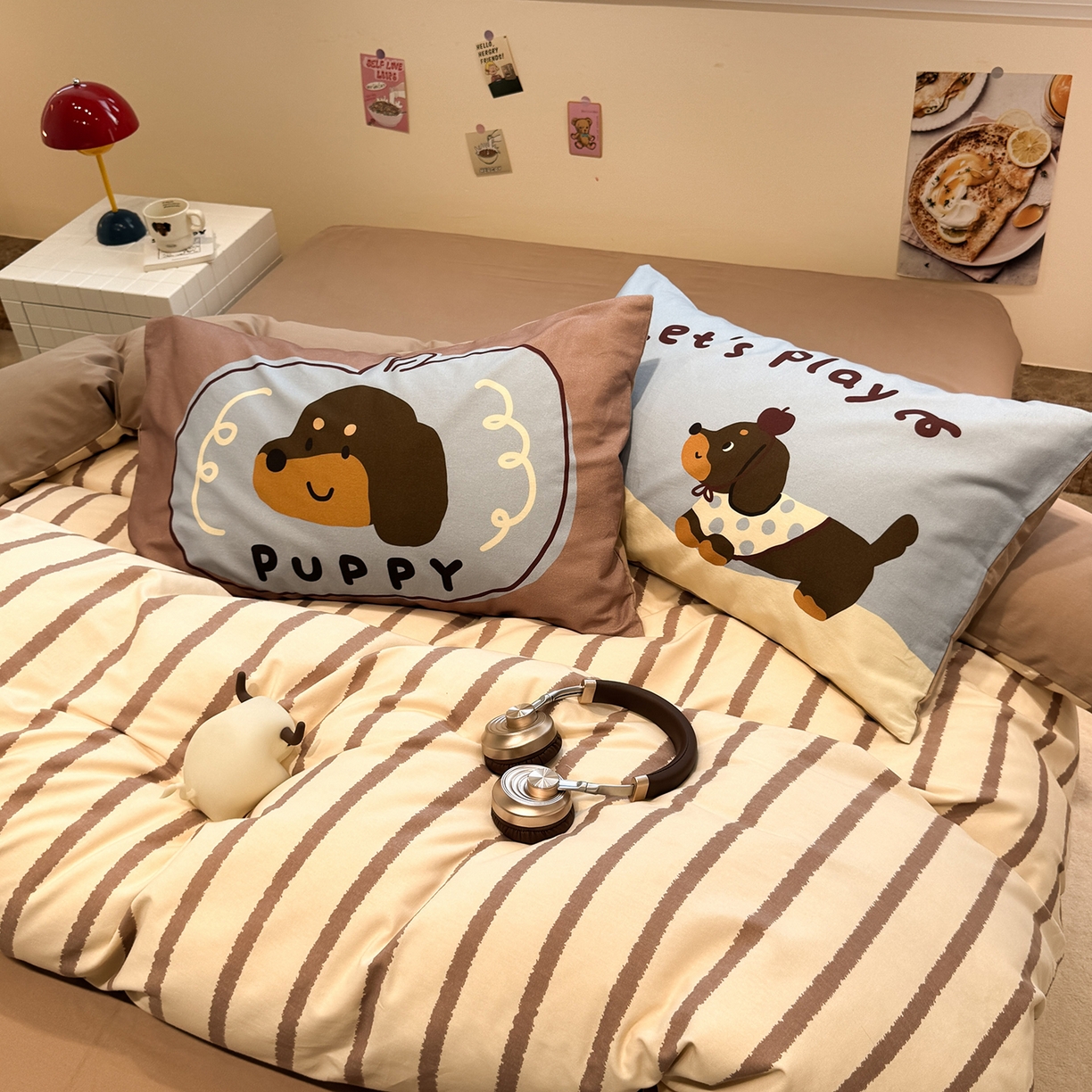 91家纺网 家纺一手货源 找家纺 珺柔家纺 2025新款数码印花枕套全棉磨毛毛巾绣卡通四件套 puppy狗