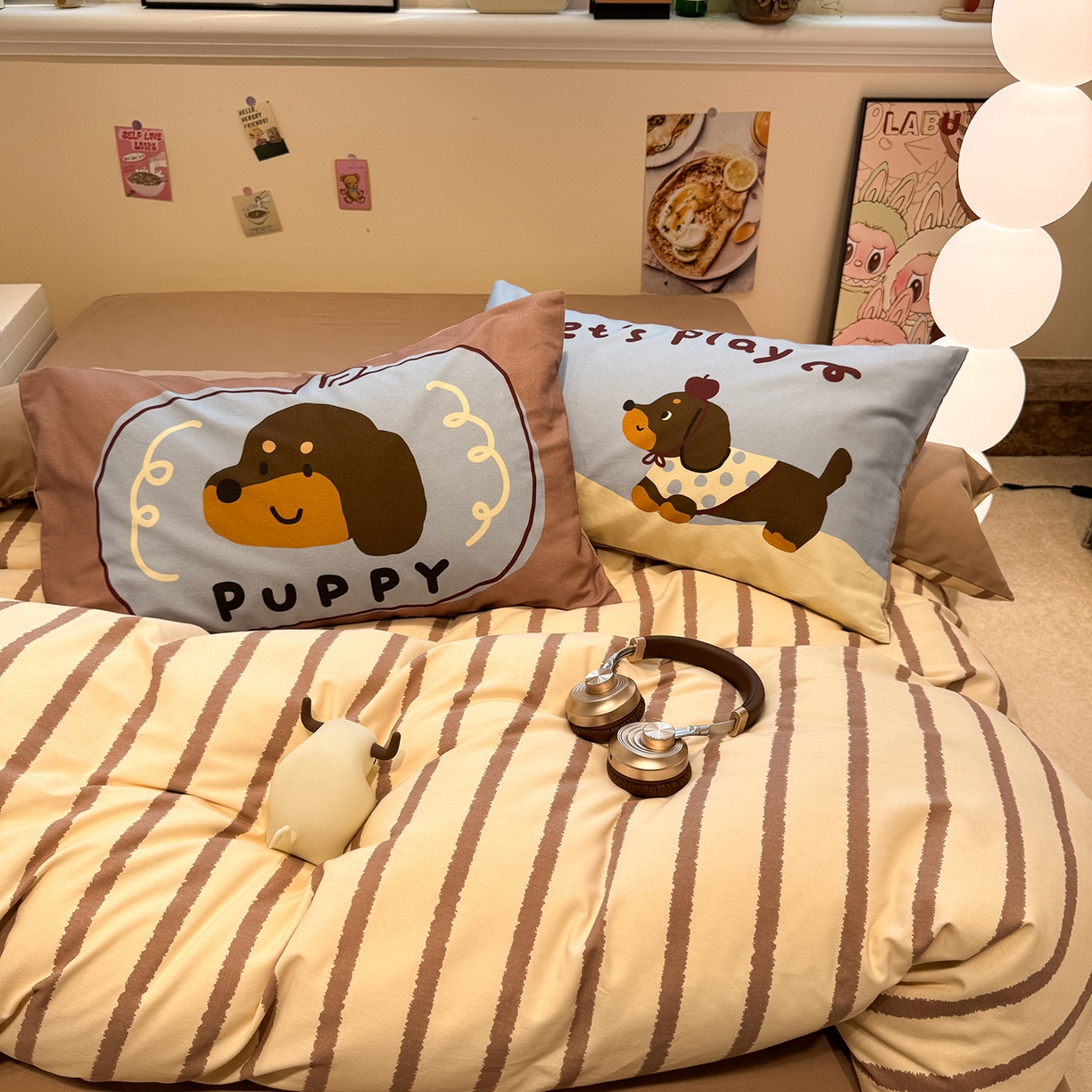 91家纺网 家纺一手货源 找家纺 珺柔家纺 2025新款数码印花枕套全棉磨毛毛巾绣卡通四件套 puppy狗