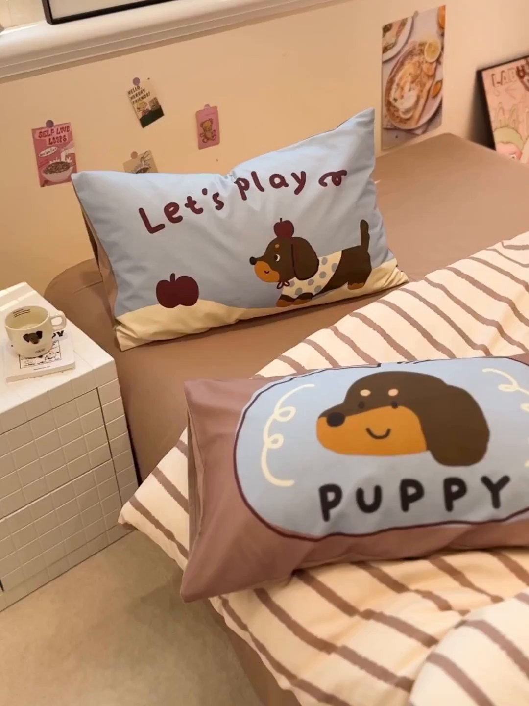 91家纺网 家纺一手货源 找家纺 珺柔家纺 2025新款数码印花枕套全棉磨毛毛巾绣卡通四件套 puppy狗