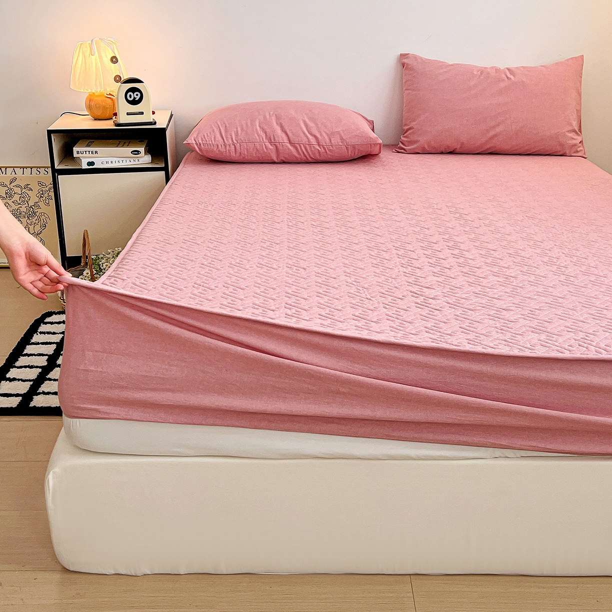 91家纺网 家纺一手货源 找家纺 梦洋家纺 2025新款全棉色织水洗棉夹棉床笠 灰中格