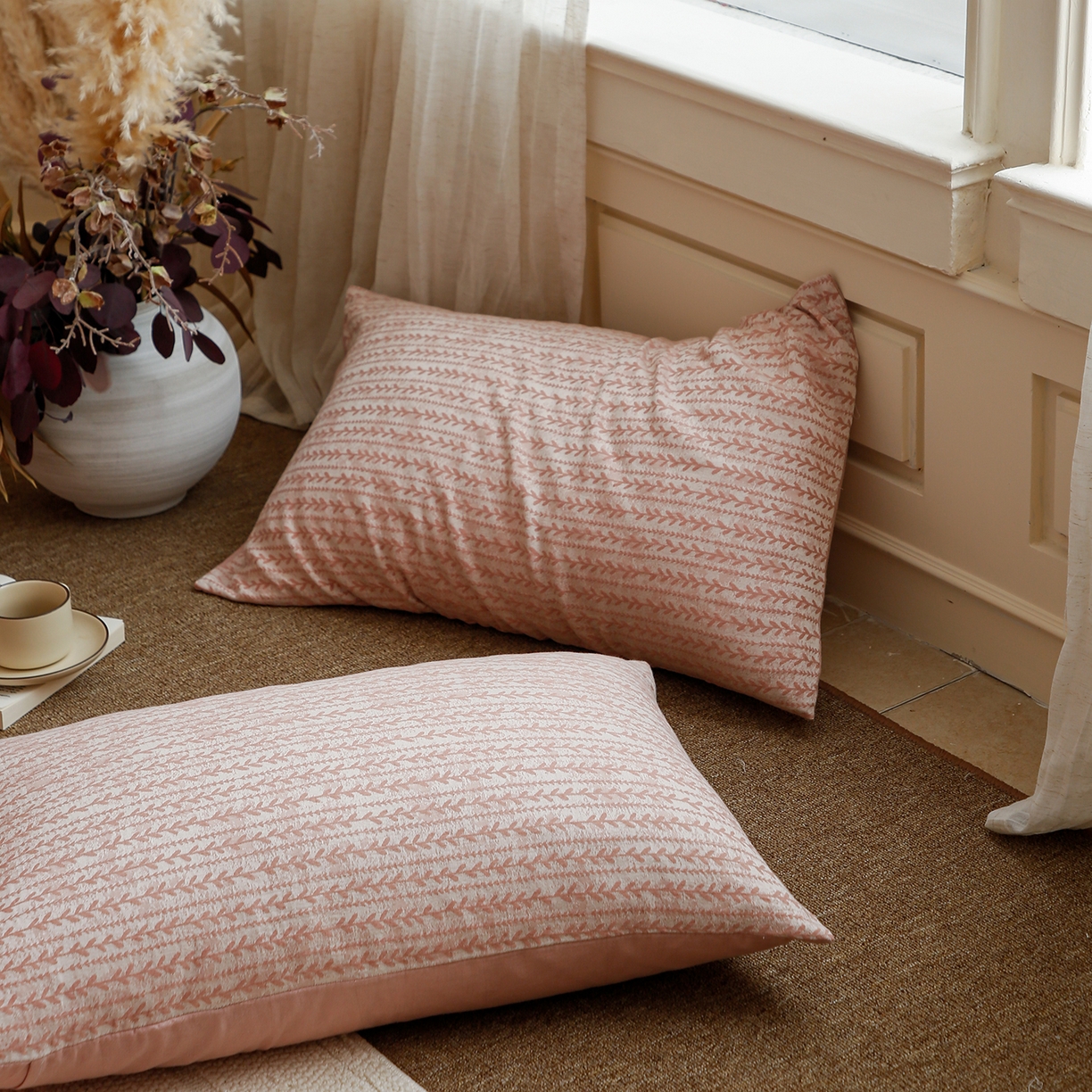 91家纺网 家纺一手货源 找家纺 梵克保罗 2025秋冬新款全棉色织大提花四件套 安迪-奶油粉