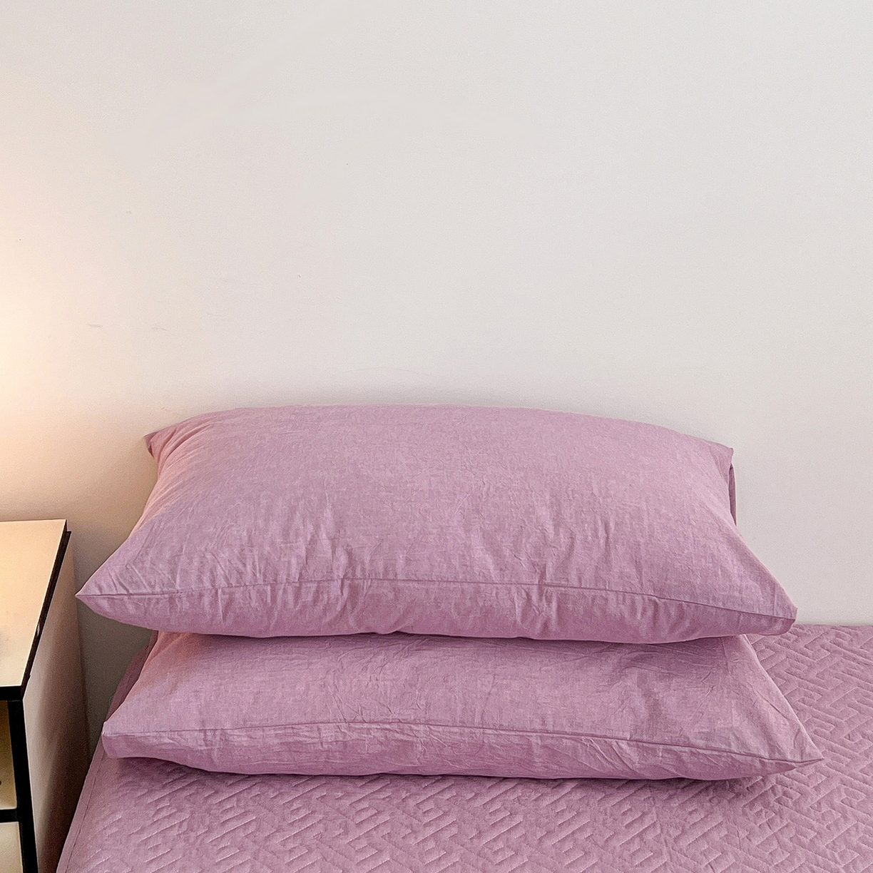 91家纺网 家纺一手货源 找家纺 梦洋家纺 2025新款全棉色织水洗棉夹棉床笠 香芋紫