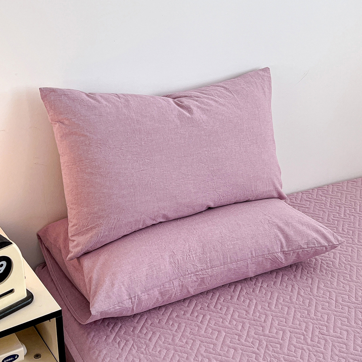 91家纺网 家纺一手货源 找家纺 梦洋家纺 2025新款全棉色织水洗棉夹棉床笠 香芋紫