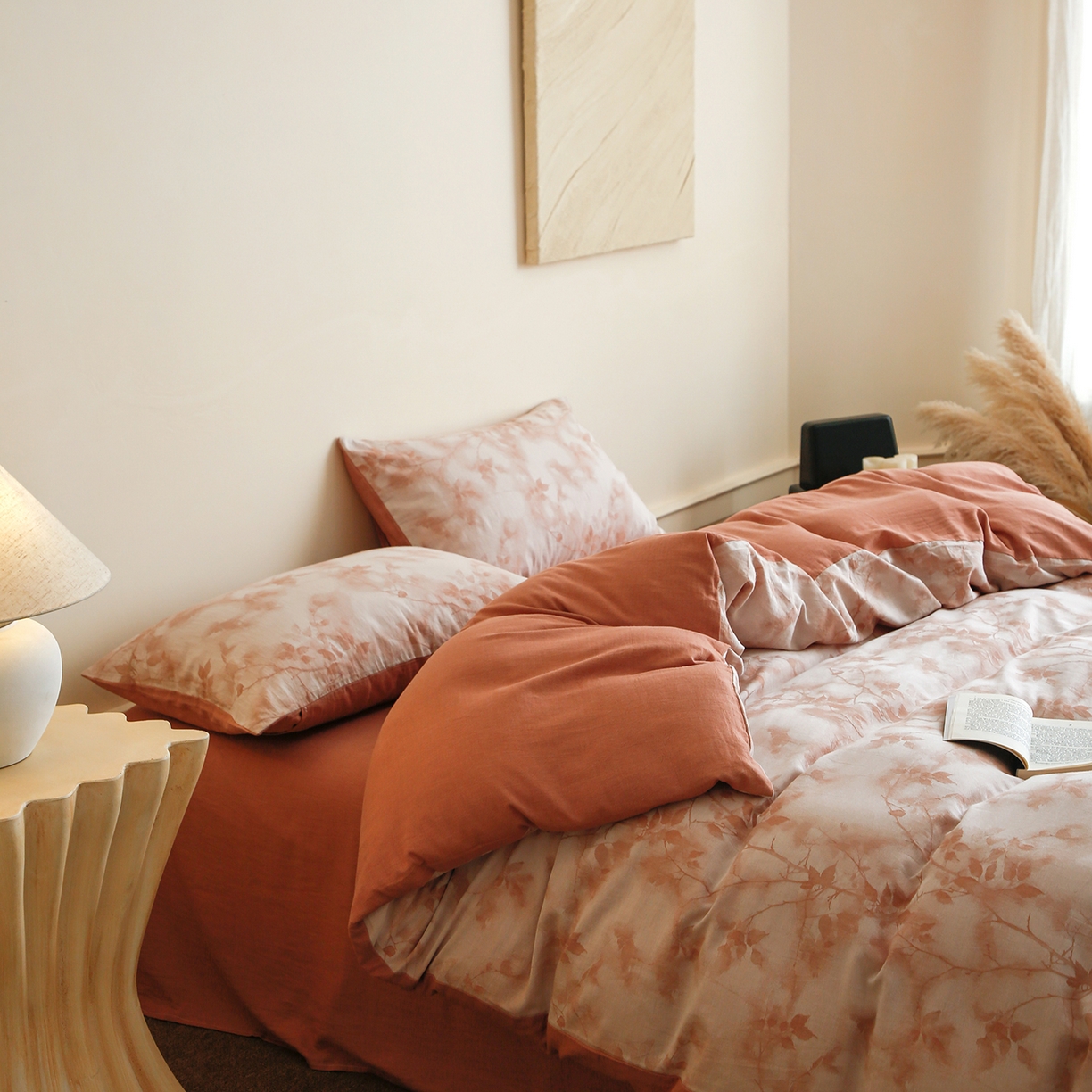 91家纺网 家纺一手货源 找家纺 梵克保罗 2025秋冬新款全棉色织大提花四件套 流金岁月-西柚红