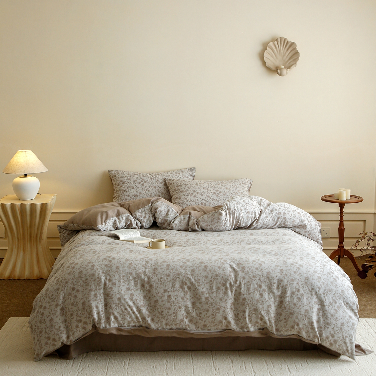 梵克保罗 2025秋冬新款全棉色织大提花四件套 苏黎玫瑰-浅驼