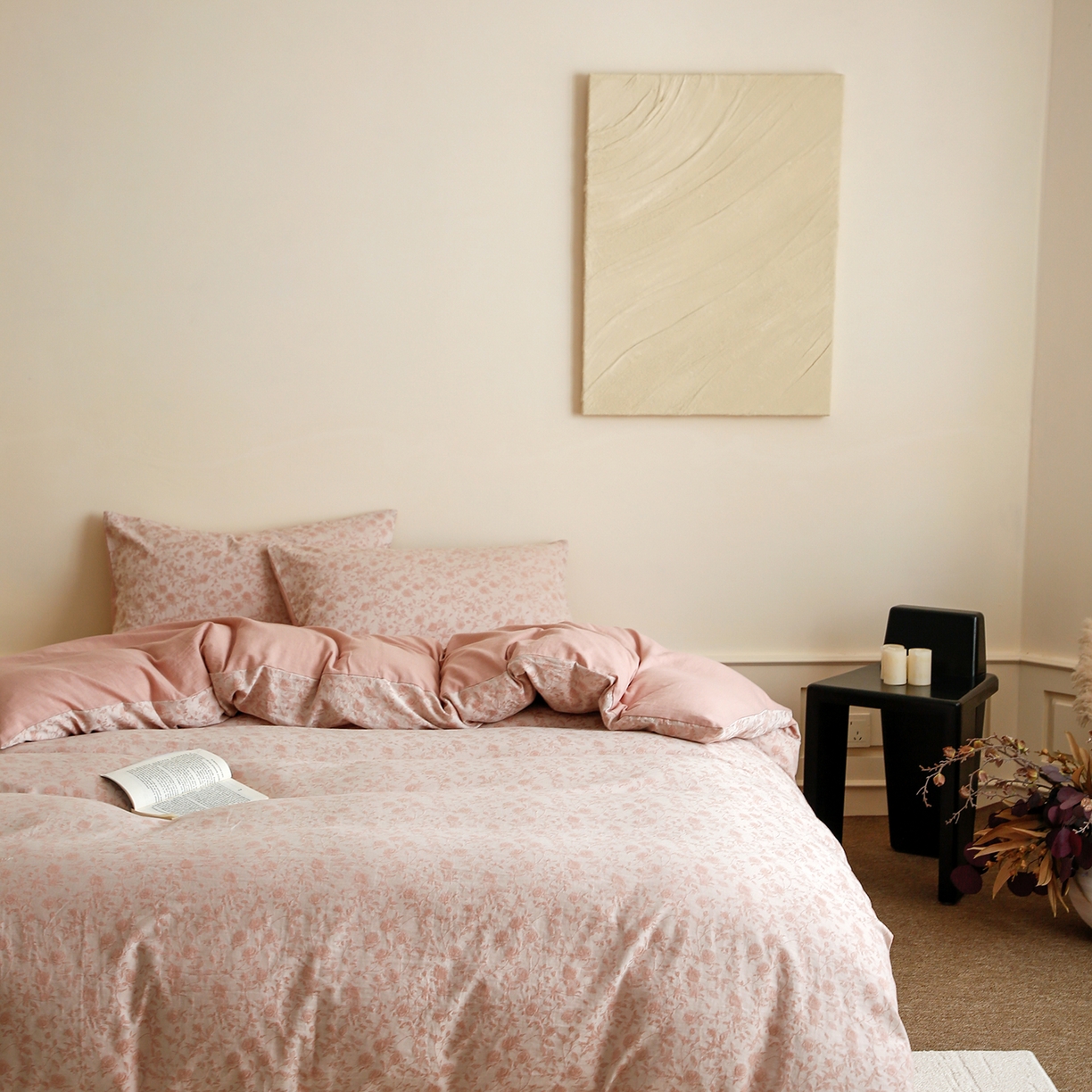 91家纺网 家纺一手货源 找家纺 梵克保罗 2025秋冬新款全棉色织大提花四件套 苏黎玫瑰-粉