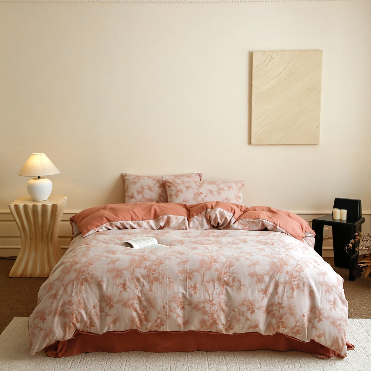 梵克保罗 2025秋冬新款全棉色织大提花四件套 流金岁月-西柚红