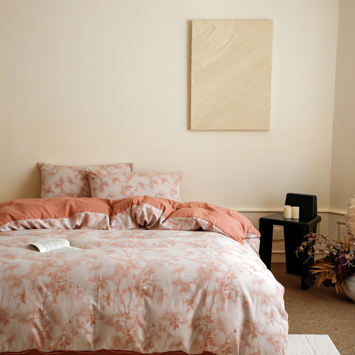 91家纺网 家纺一手货源 找家纺 梵克保罗 2025秋冬新款全棉色织大提花四件套 流金岁月-西柚红