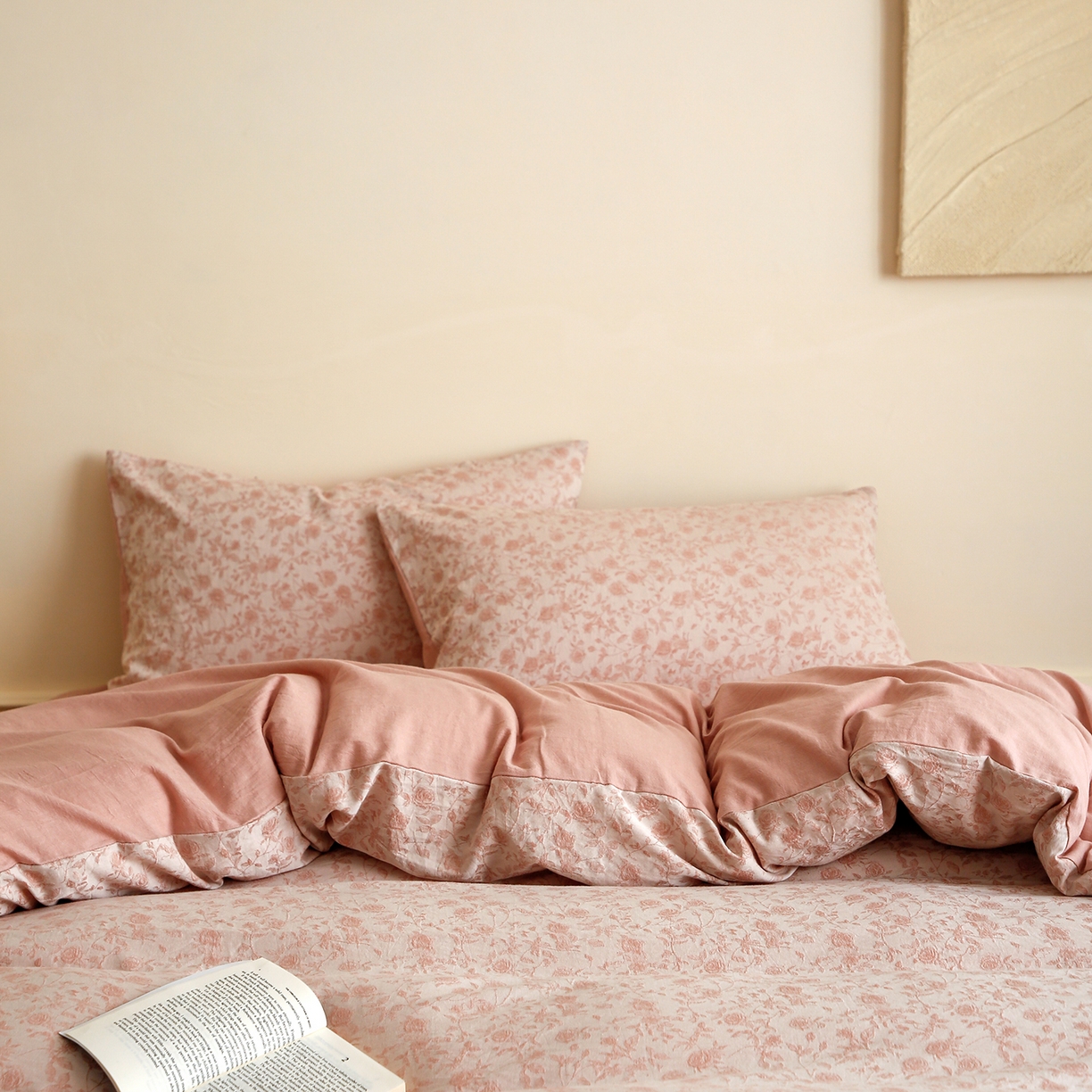 91家纺网 家纺一手货源 找家纺 梵克保罗 2025秋冬新款全棉色织大提花四件套 苏黎玫瑰-粉