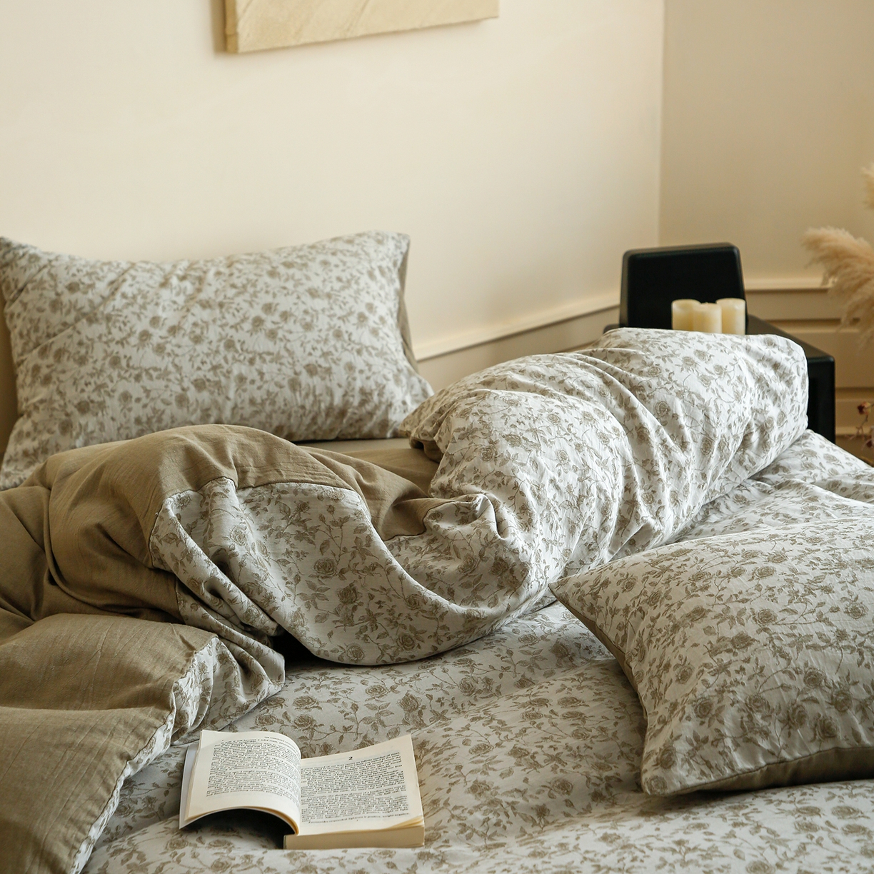 91家纺网 家纺一手货源 找家纺 梵克保罗 2025秋冬新款全棉色织大提花四件套 苏黎玫瑰-青果绿