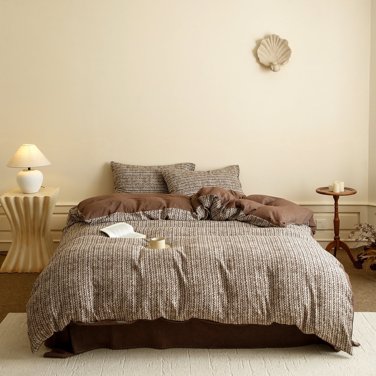 梵克保罗 2025秋冬新款全棉色织大提花四件套 安迪-深咖