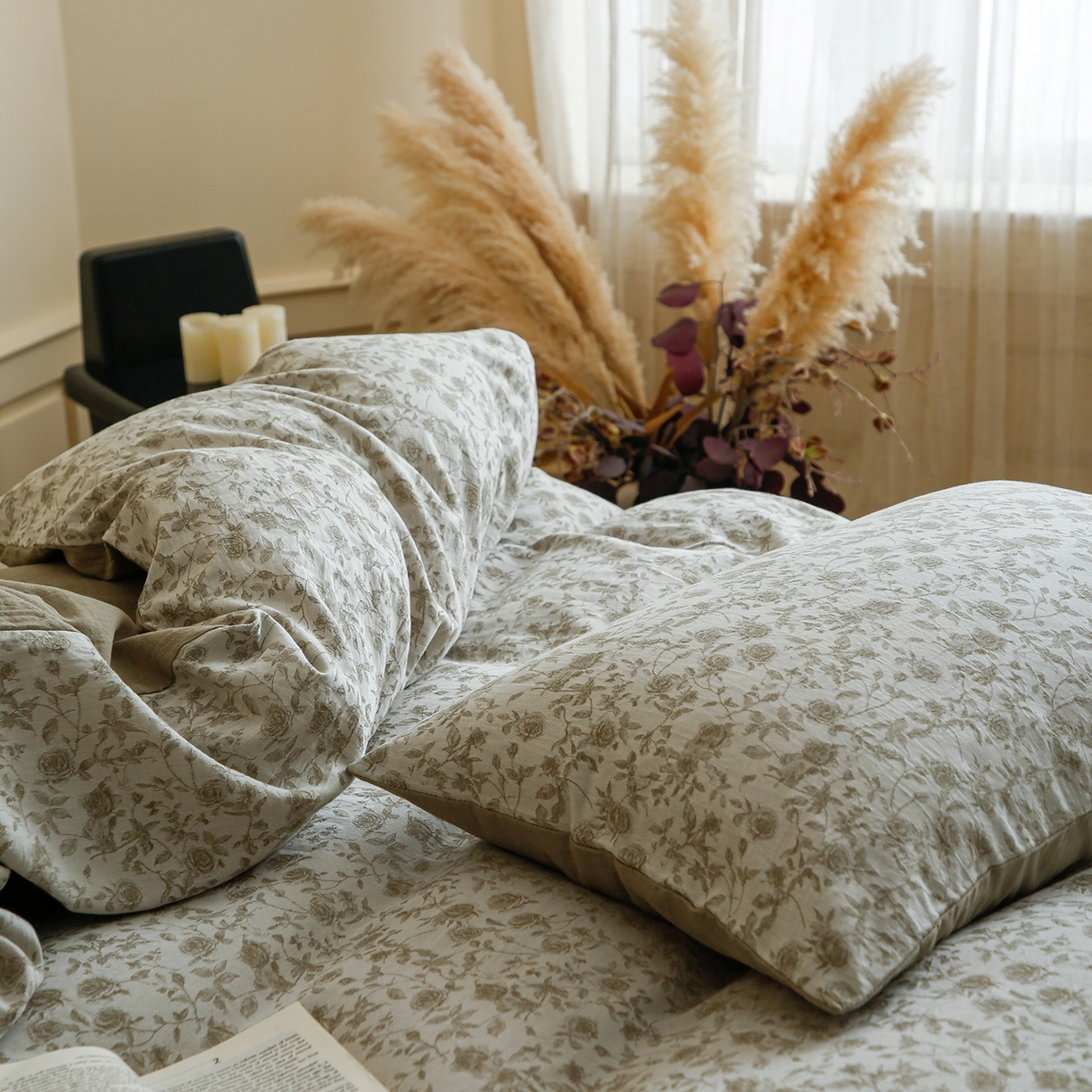 91家纺网 家纺一手货源 找家纺 梵克保罗 2025秋冬新款全棉色织大提花四件套 苏黎玫瑰-青果绿