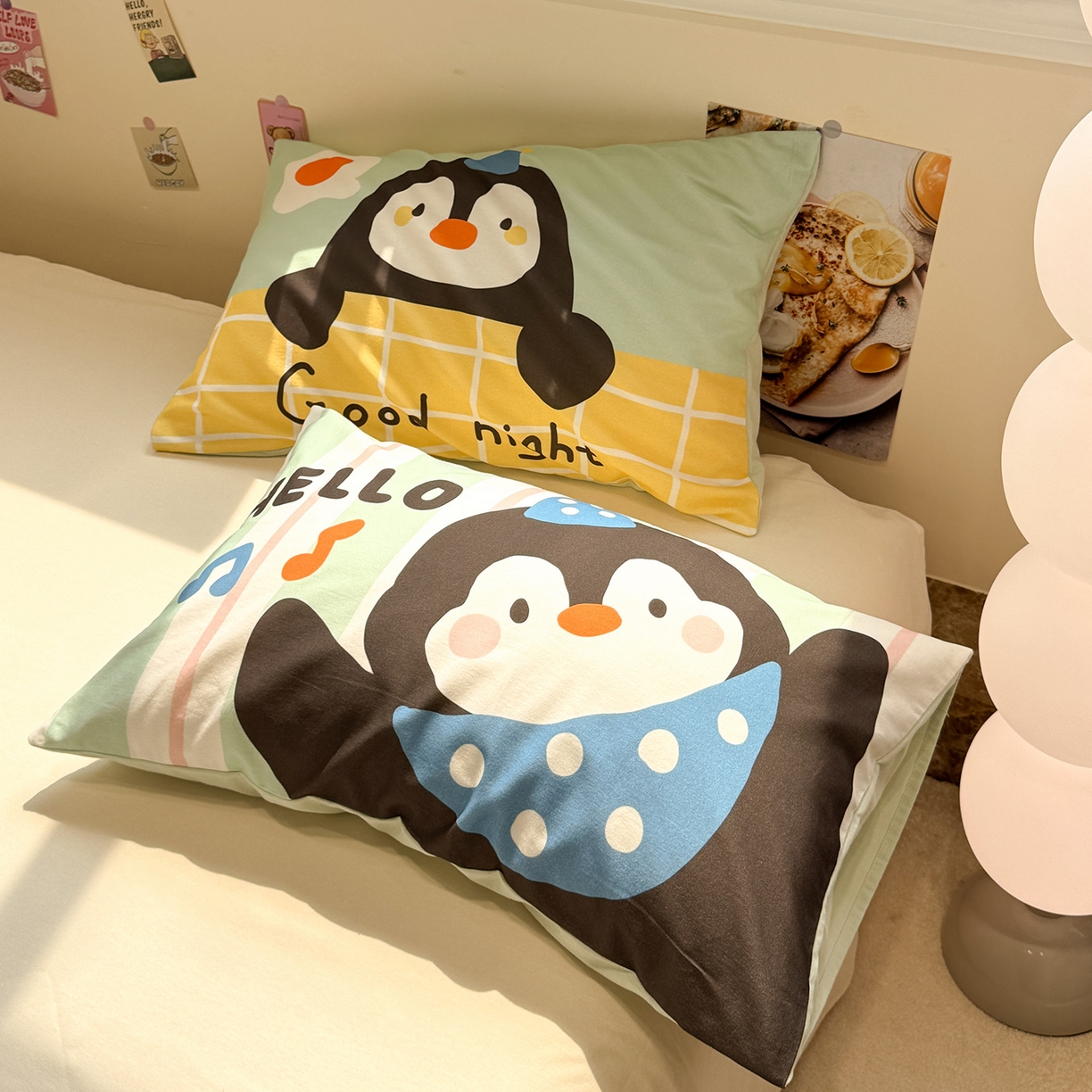 91家纺网 家纺一手货源 找家纺 珺柔家纺 2025新款全棉磨毛数码印花枕套 音乐企鹅