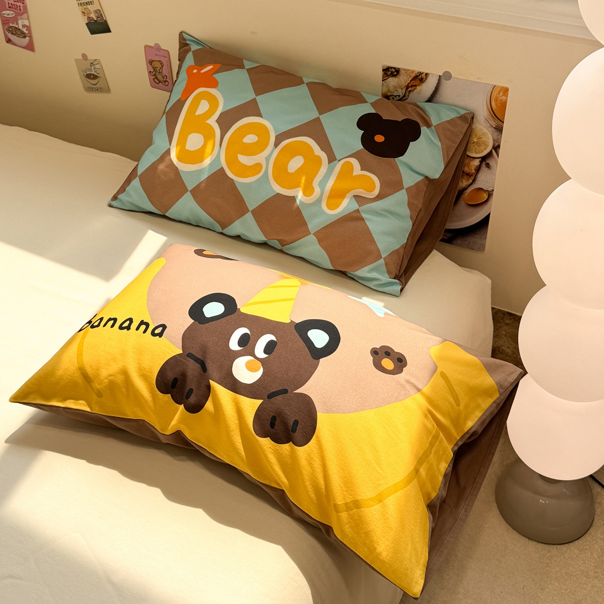 珺柔家纺 2025新款全棉磨毛数码印花枕套 香蕉熊