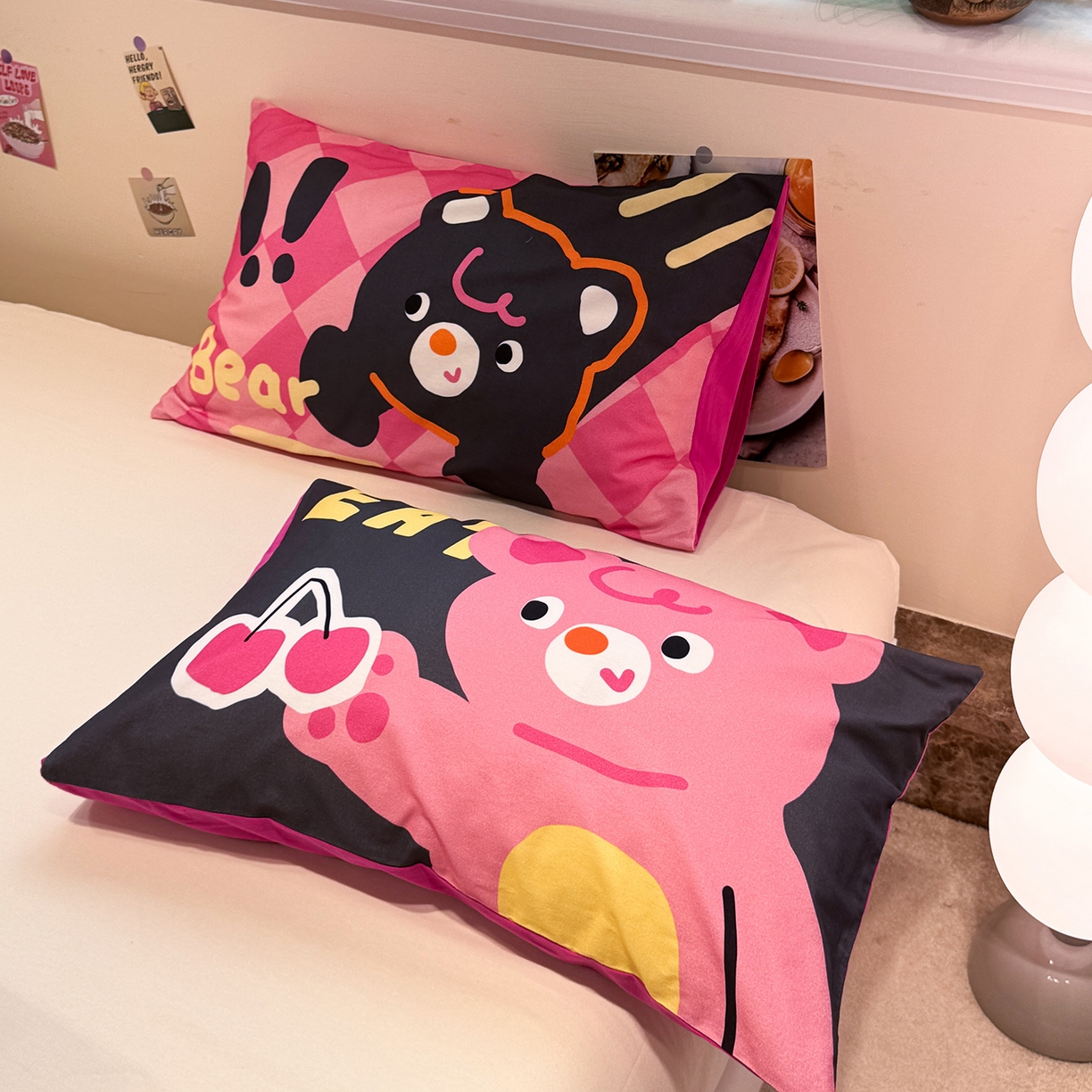 珺柔家纺 2025新款全棉磨毛数码印花枕套 樱桃小熊