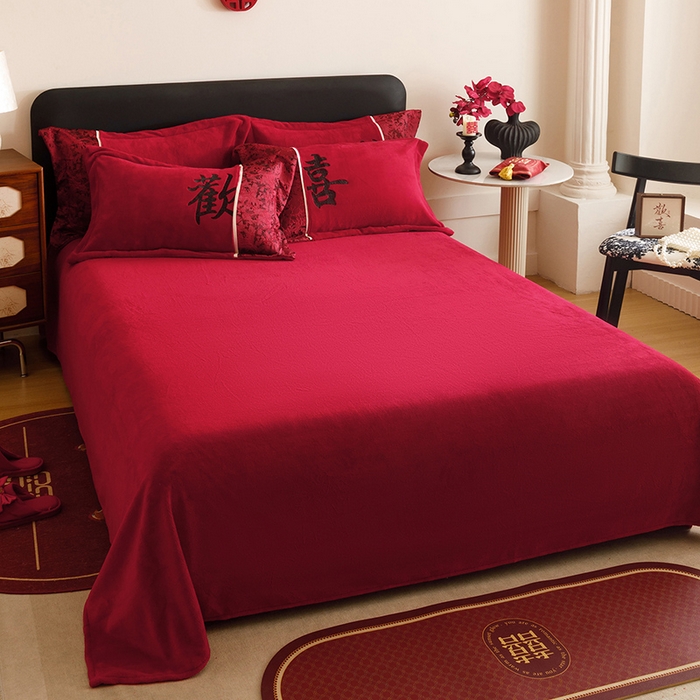 91家纺网 家纺一手货源 找家纺 （总）苏源家居 2025新款牛奶绒加厚新款婚庆喜庆刺绣大红四件套