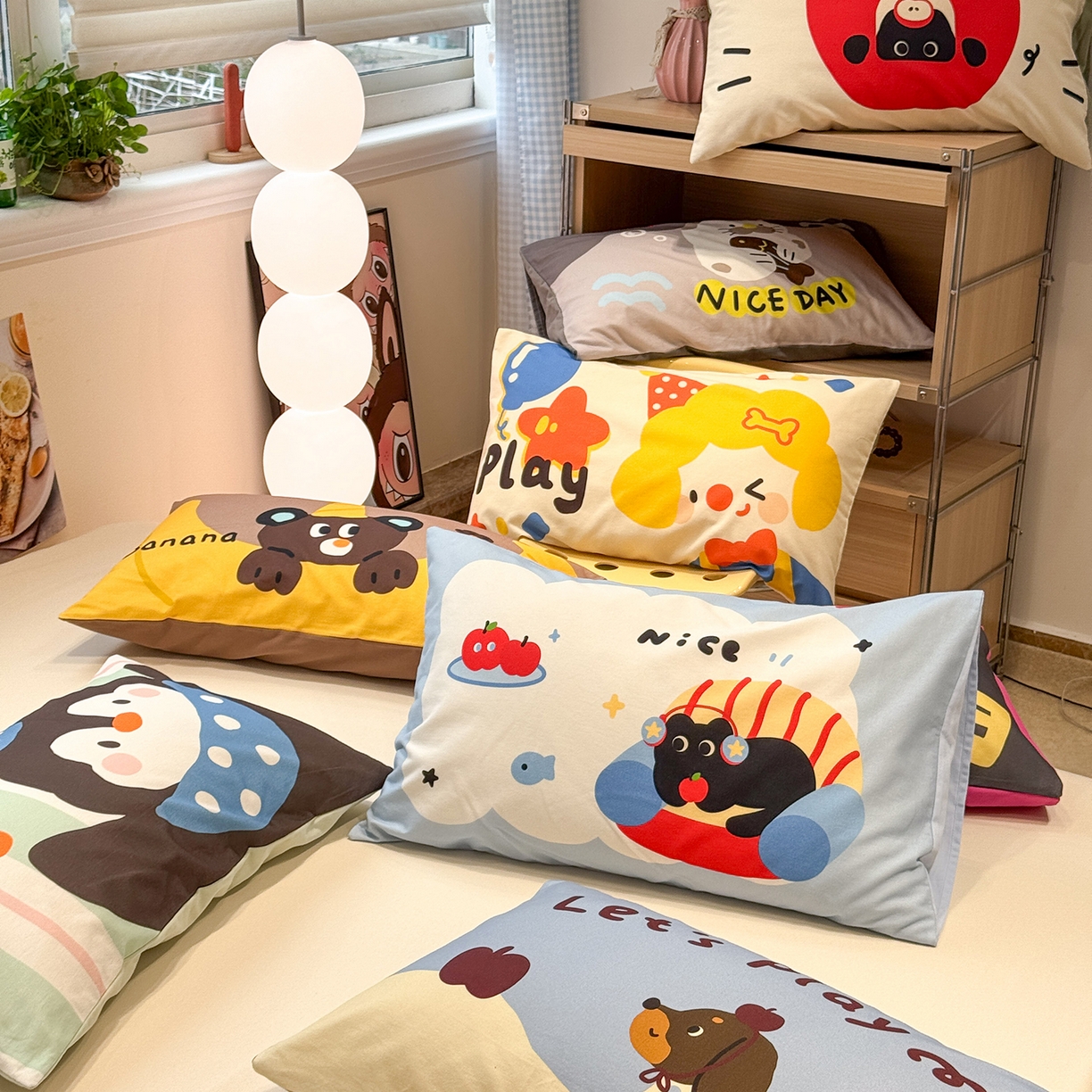 91家纺网 家纺一手货源 找家纺 珺柔家纺 2025新款全棉磨毛数码印花枕套 组合图仅供展示