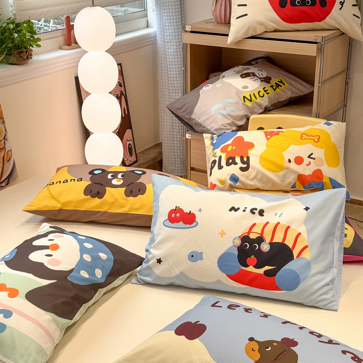 91家纺网 家纺一手货源 找家纺 珺柔家纺 2025新款全棉磨毛数码印花枕套 组合图仅供展示