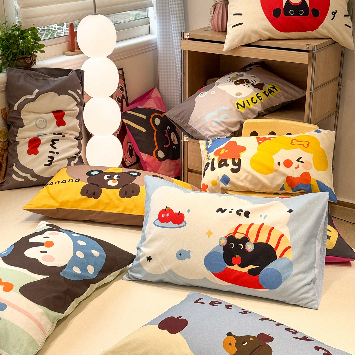 91家纺网 家纺一手货源 找家纺 珺柔家纺 2025新款全棉磨毛数码印花枕套 组合图仅供展示