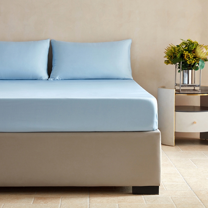 良品汇馆 2025【60S竹纤维床笠】单品纯色60S支A类抗菌床套席梦思套婴幼儿 天蓝