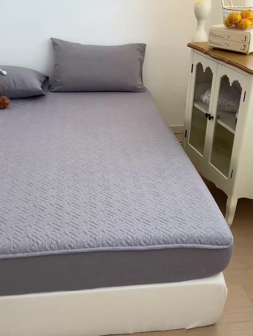 91家纺网 家纺一手货源 找家纺 梦洋家纺 2025新款全棉色织水洗棉夹棉床笠 豆沙粉