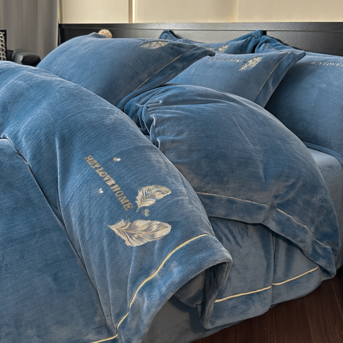 鸿织源家纺 2025新款牛奶绒刺绣四件套-羽蝶 羽蝶-宾利兰