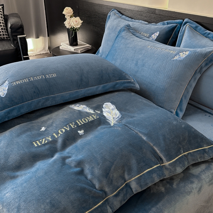 91家纺网 家纺一手货源 找家纺 鸿织源家纺 2025新款牛奶绒刺绣四件套-羽蝶 羽蝶-宾利兰