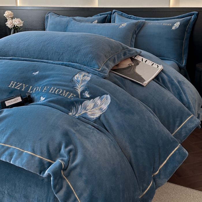 91家纺网 家纺一手货源 找家纺 鸿织源家纺 2025新款牛奶绒刺绣四件套-羽蝶 羽蝶-宾利兰