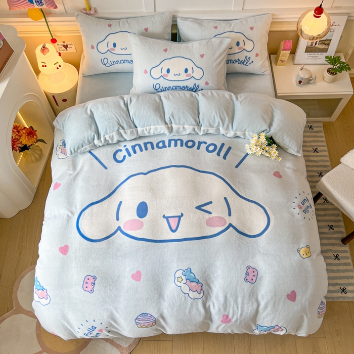 91家纺网 家纺一手货源 找家纺 妖妖家纺 2025新款高克重牛奶绒三丽鸥大版四件套 wink玉桂狗