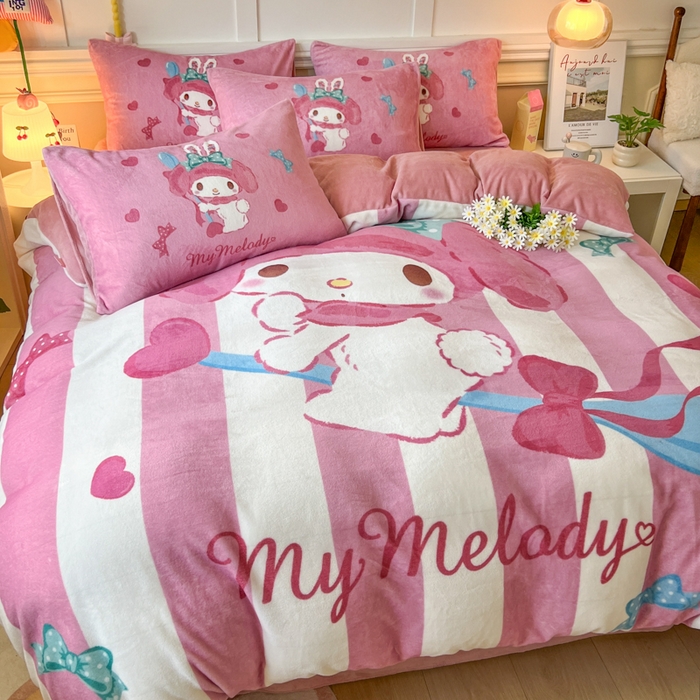 妖妖家纺 2025新款高克重牛奶绒三丽鸥大版四件套 飞行美乐蒂