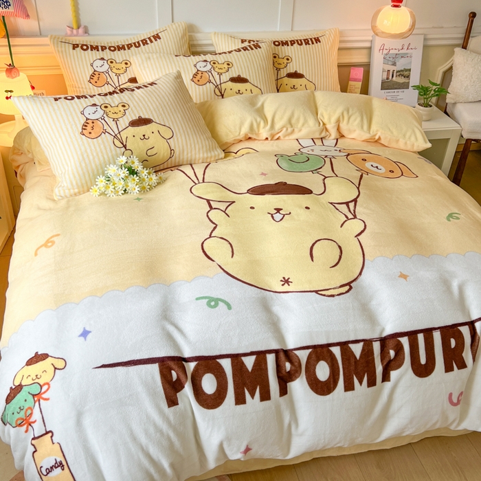 妖妖家纺 2025新款高克重牛奶绒三丽鸥大版四件套 开心布丁狗