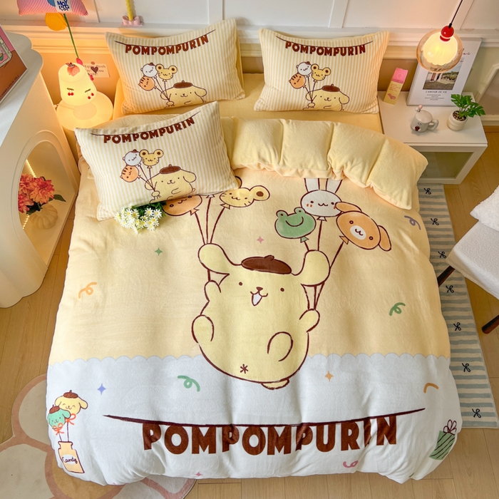 91家纺网 家纺一手货源 找家纺 妖妖家纺 2025新款高克重牛奶绒三丽鸥大版四件套 开心布丁狗