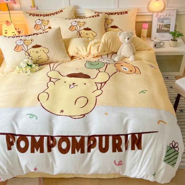 91家纺网 家纺一手货源 找家纺 妖妖家纺 2025新款高克重牛奶绒三丽鸥大版四件套 开心布丁狗