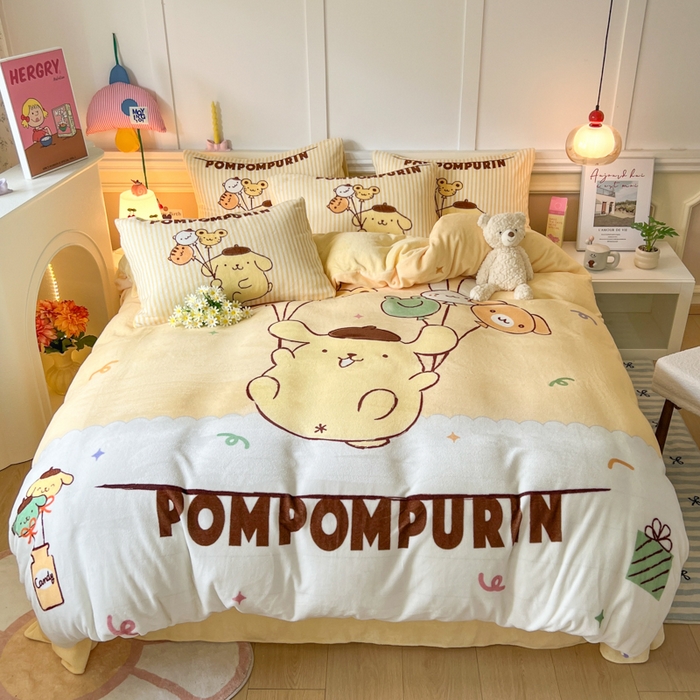 91家纺网 家纺一手货源 找家纺 妖妖家纺 2025新款高克重牛奶绒三丽鸥大版四件套 开心布丁狗